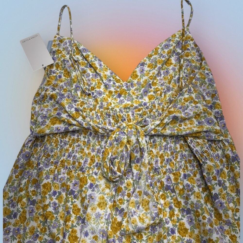 ULTRA FLIRT Women’s 1X Yellow Floral SMOCKED TIERED MIDI Dress 🌟 - Picture 4 of 4